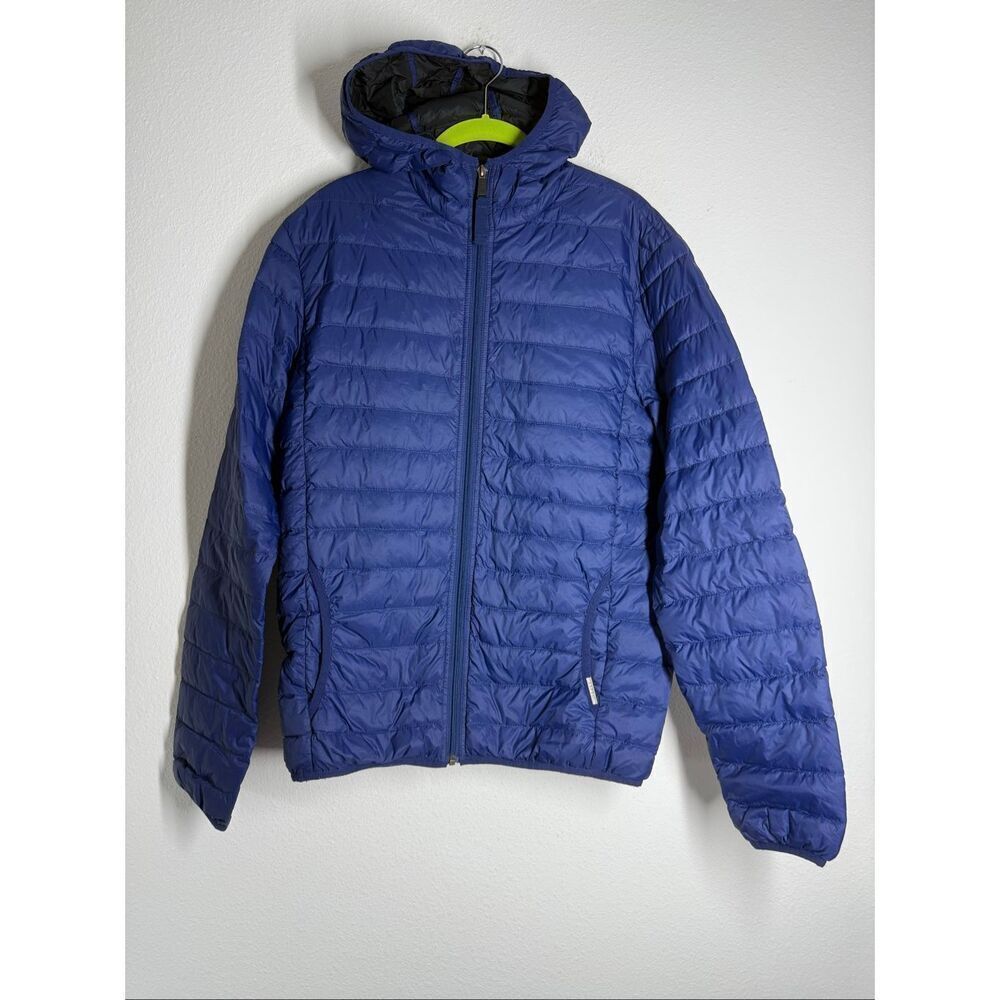 Esprit Men’s Hooded Down Puffer Blue Size L Full Zip Lightweight